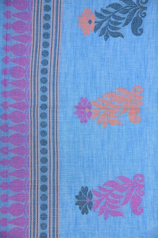 Ganga Jamuna Border With Jamdhani Floral Butta Powder Blue Bengal Cotton Saree