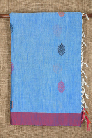 Ganga Jamuna Border With Jamdhani Floral Butta Powder Blue Bengal Cotton Saree