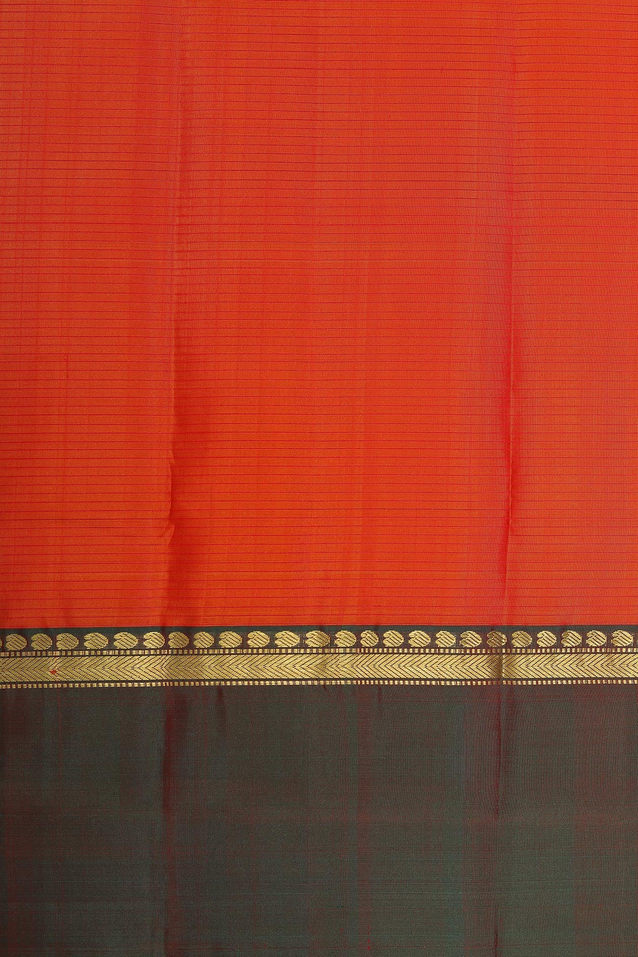 Ganga Jamuna Paisley Border In Stripes Tomato Red Kanchipuram Silk Saree