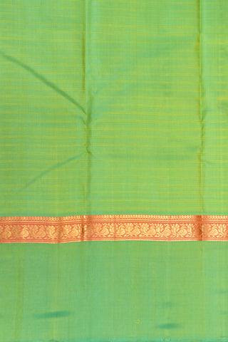 Ganga Jamuna Peacock Zari Border With Self Stripes Melon Yellow Kanchipuram Silk Saree