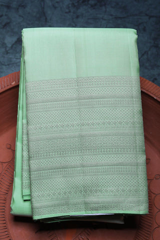 Big Silver Zari Border In Plain Light Pista Green Kanchipuram Silk Saree