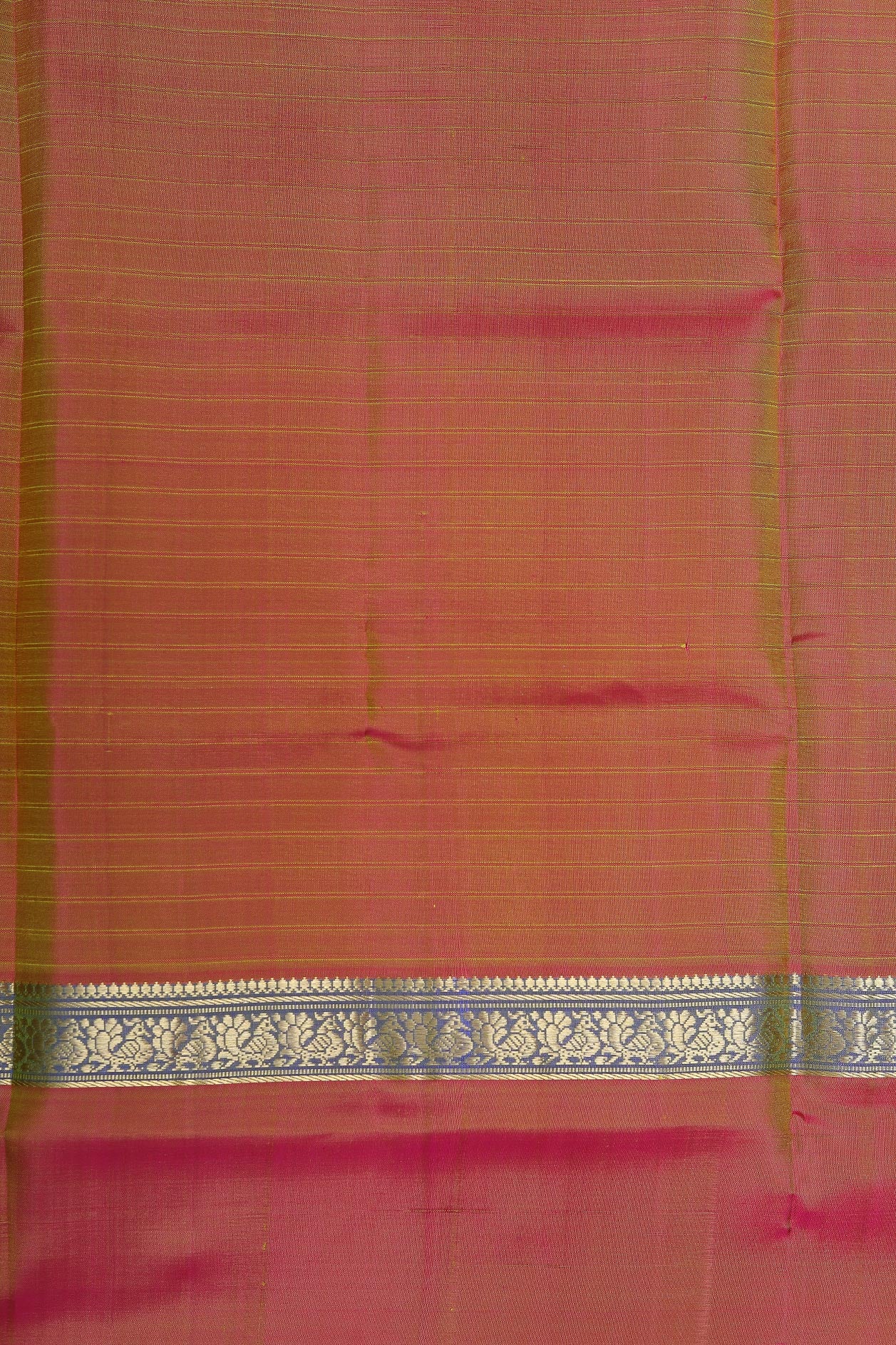 Ganga Jamuna Peacock Zari Border In Stripes Pear Green Kanchipuram Silk Saree