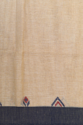 Ganga Jamuna Thread Work Border In Plain Cream Color Linen Saree