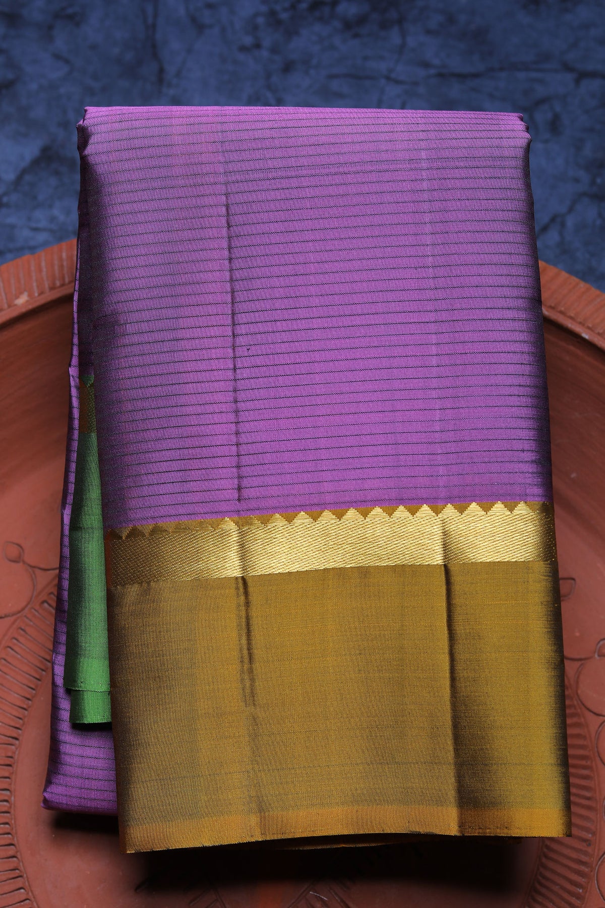 Ganga Jamuna Zari Border With Stripes Mauve Purple Kanchipuram Silk Saree