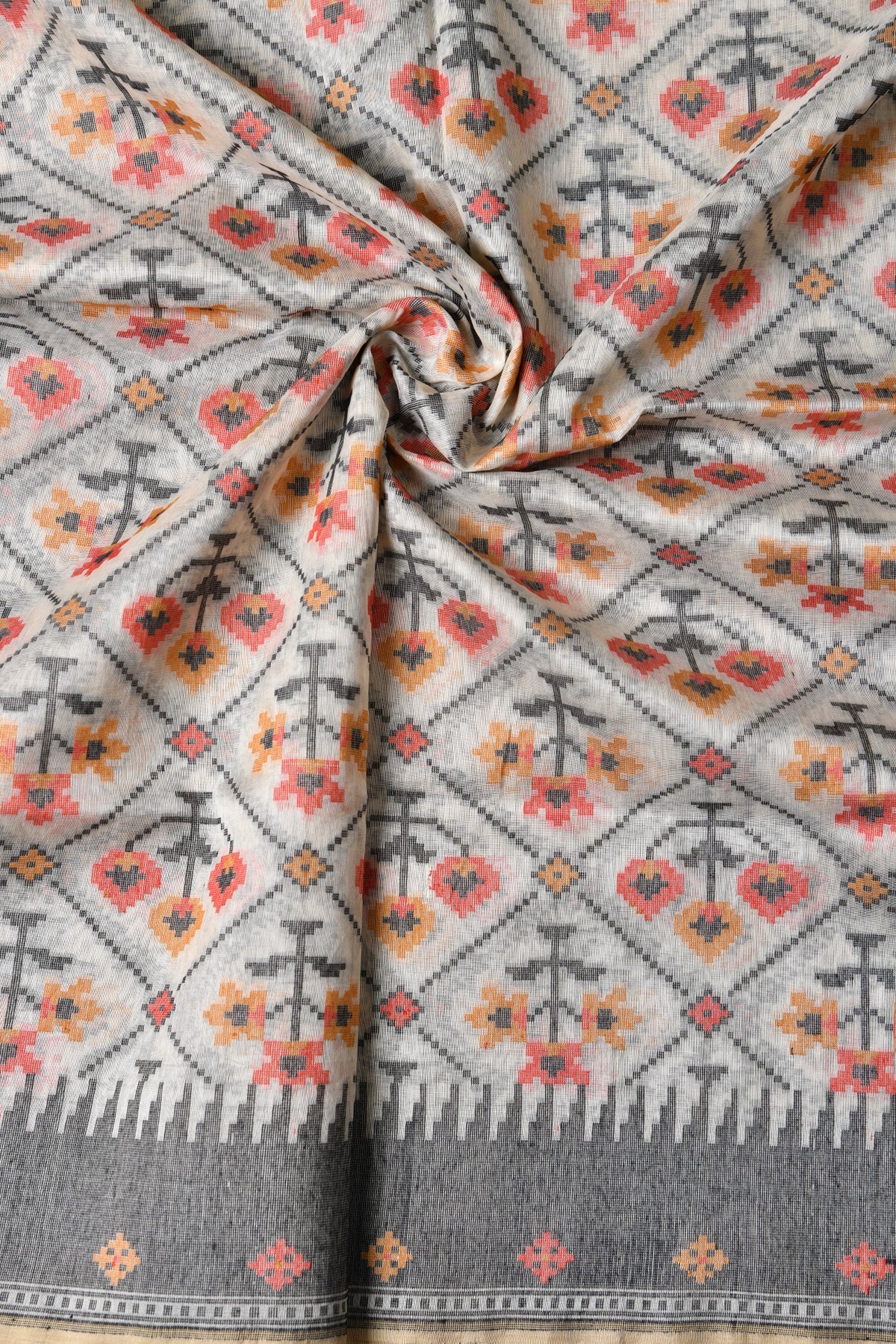 Geometric Design Thread Work Banaras Silk Cotton Saree