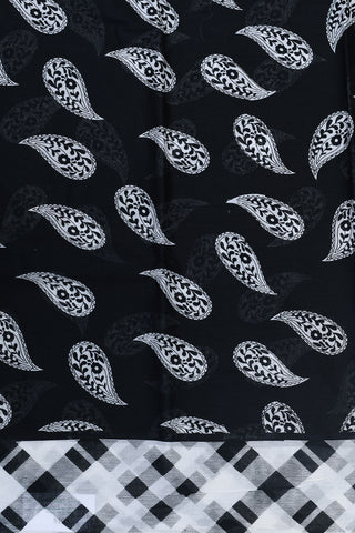 Geometric Border With Leaf Design Black Printed Cotton Saree