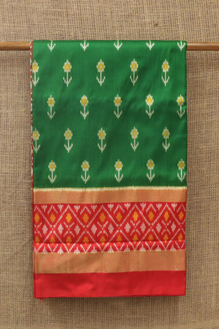 Geometric Design Border With Floral Green Pochampally Silk Saree