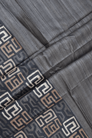 Geometric Design Dark Grey Tussar Silk Saree