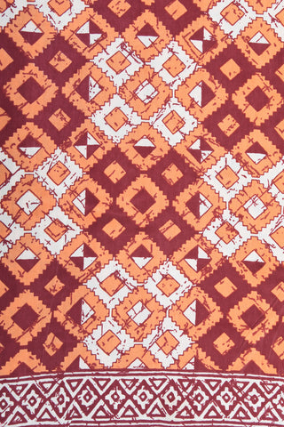 Geometric Design Peach Orange And Maroon Cotton Double Bedspread With Pillow Cover