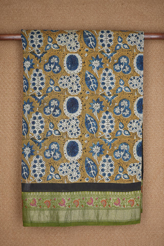 Floral Leaf Design Peanut Brown Ajrakh Printed Cotton Saree