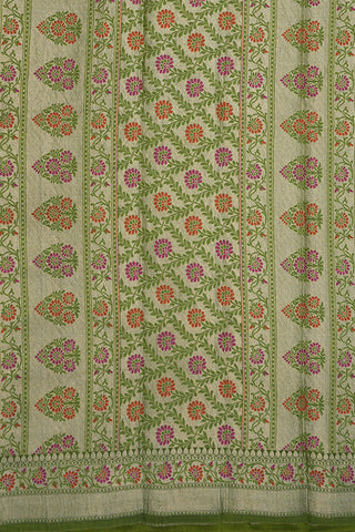 Floral Leaf Design Peanut Brown Ajrakh Printed Cotton Saree