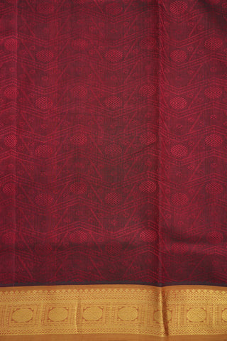 Geometric Pattern Cherry Red Nine Yards Silk Cotton Saree