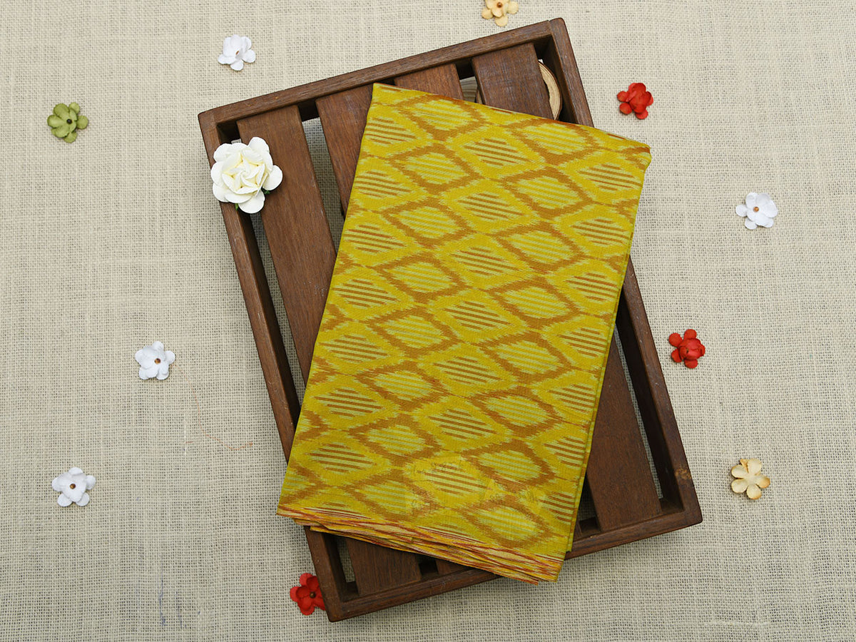 Geometric Pattern Corn Yellow Pochampally Silk Unstitched Blouse Material