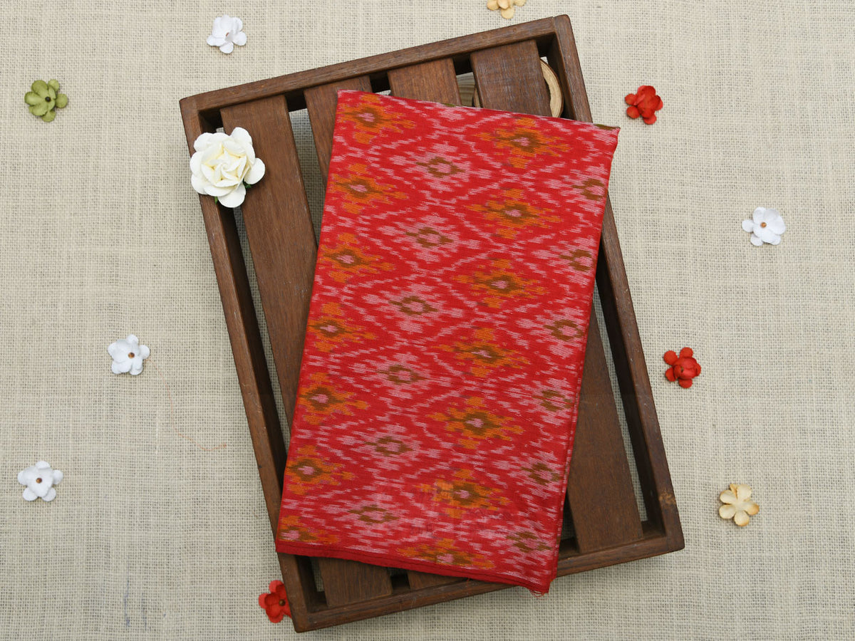 Geometric Pattern Crimson Red Pochampally Silk Unstitched Blouse Material