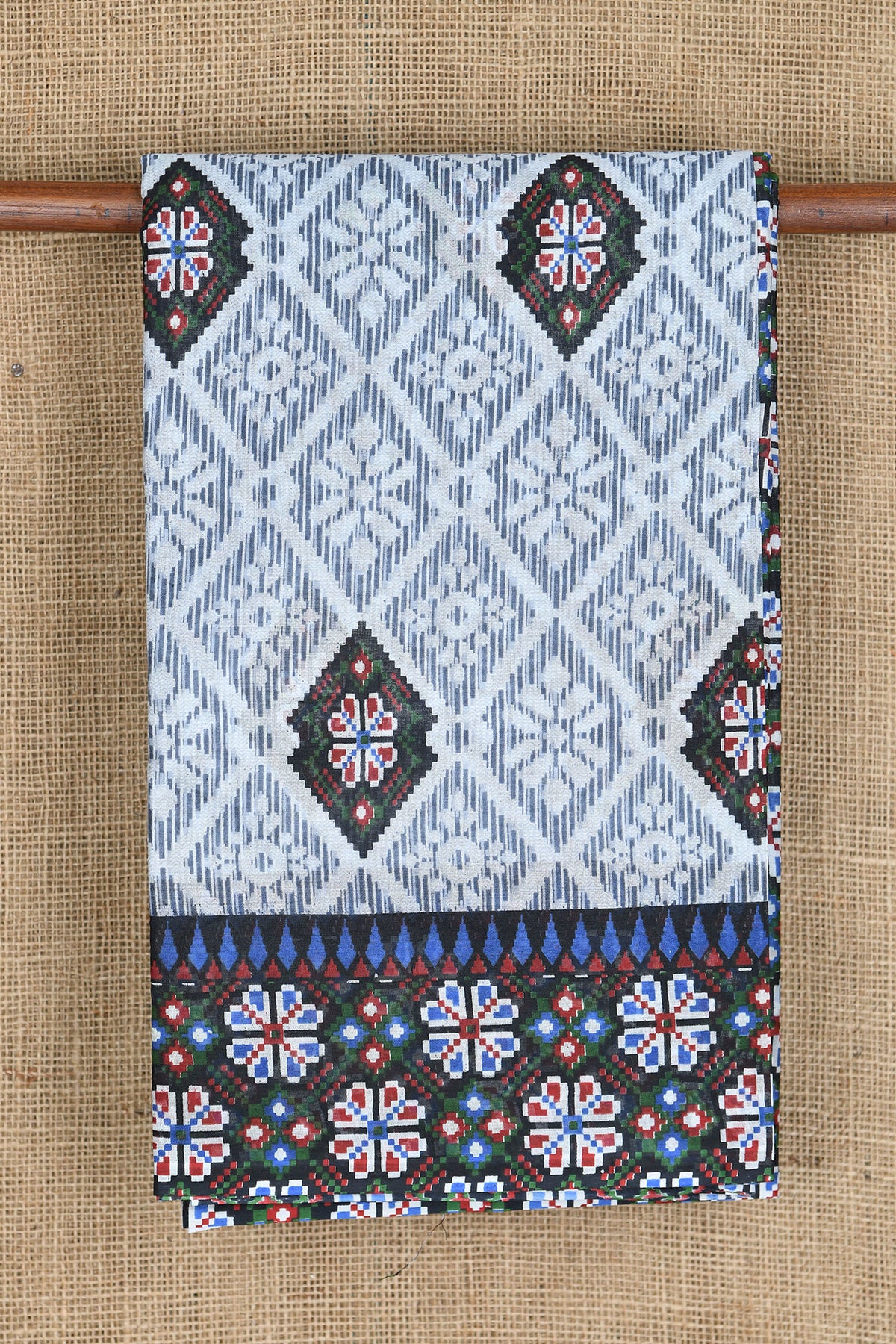 Geometric Pattern Grey Printed Ahmedabad Cotton Saree