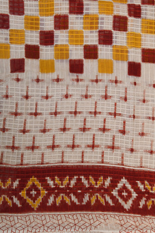 Geometric Pattern Kalamkari Printed Cream Color And Maroon Kota Cotton Saree