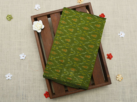 Geometric Pattern Mehandi Green Pochampally Silk Unstitched Blouse Material
