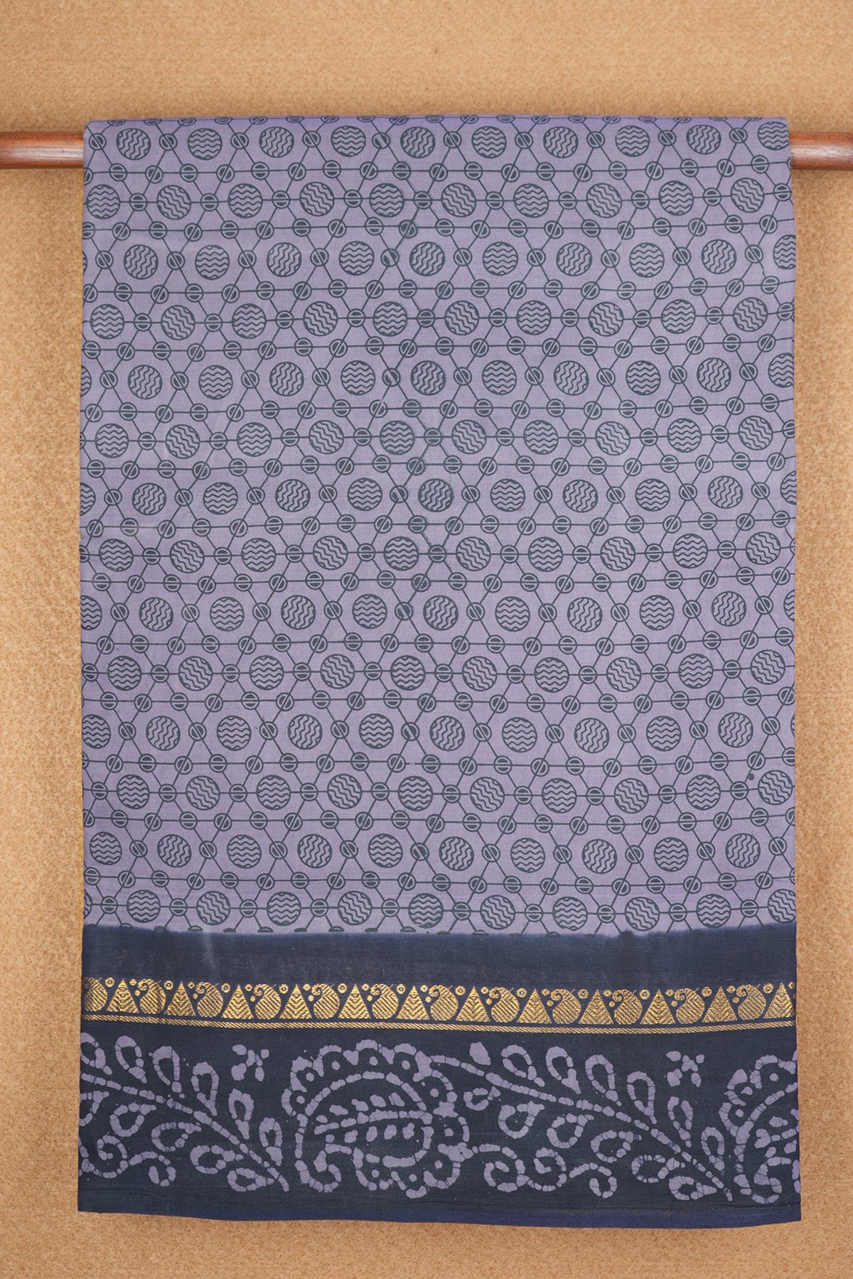 Geometric Pattern Pastel Purple Nine Yards Sungudi Cotton Saree