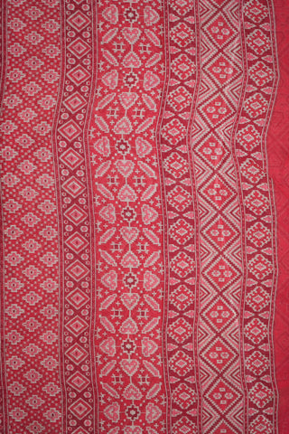 Geometric Pattern Red And Peach Ahmedabad Cotton Saree