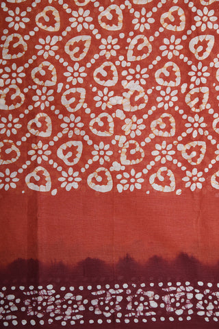 Geometric Pattern Rust Brown Batik Printed Ahmedabad Cotton Saree