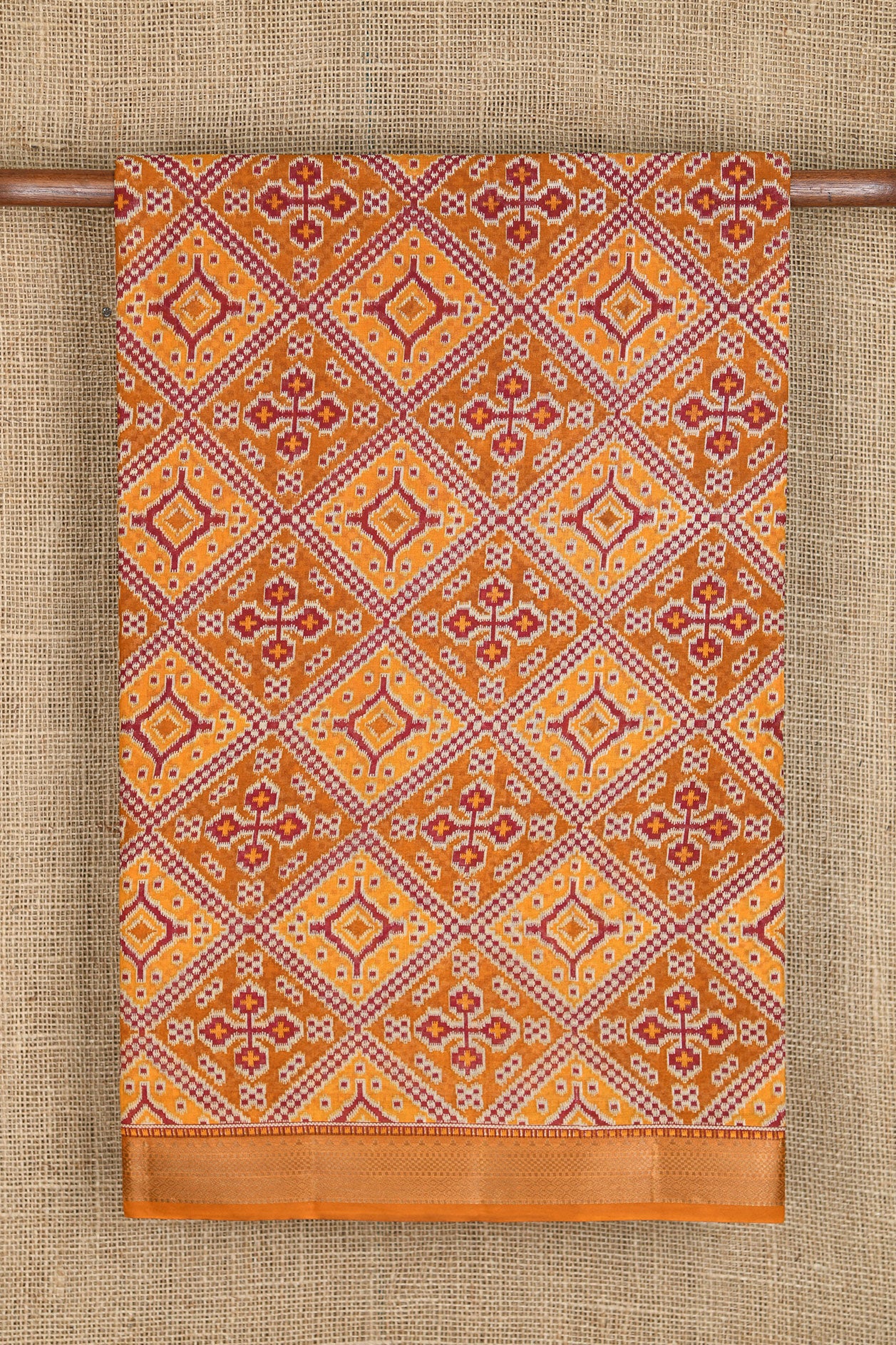 Geometric Pattern Rust Orange Printed Ahmedabad Cotton Saree