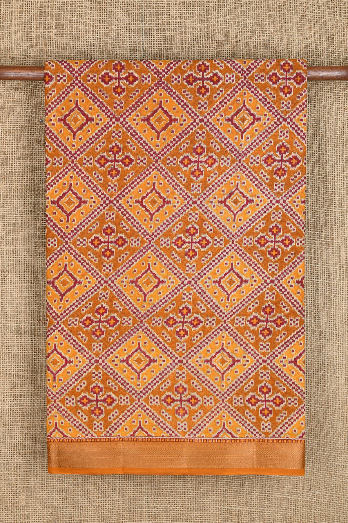 Geometric Pattern Rust Orange Printed Ahmedabad Cotton Saree