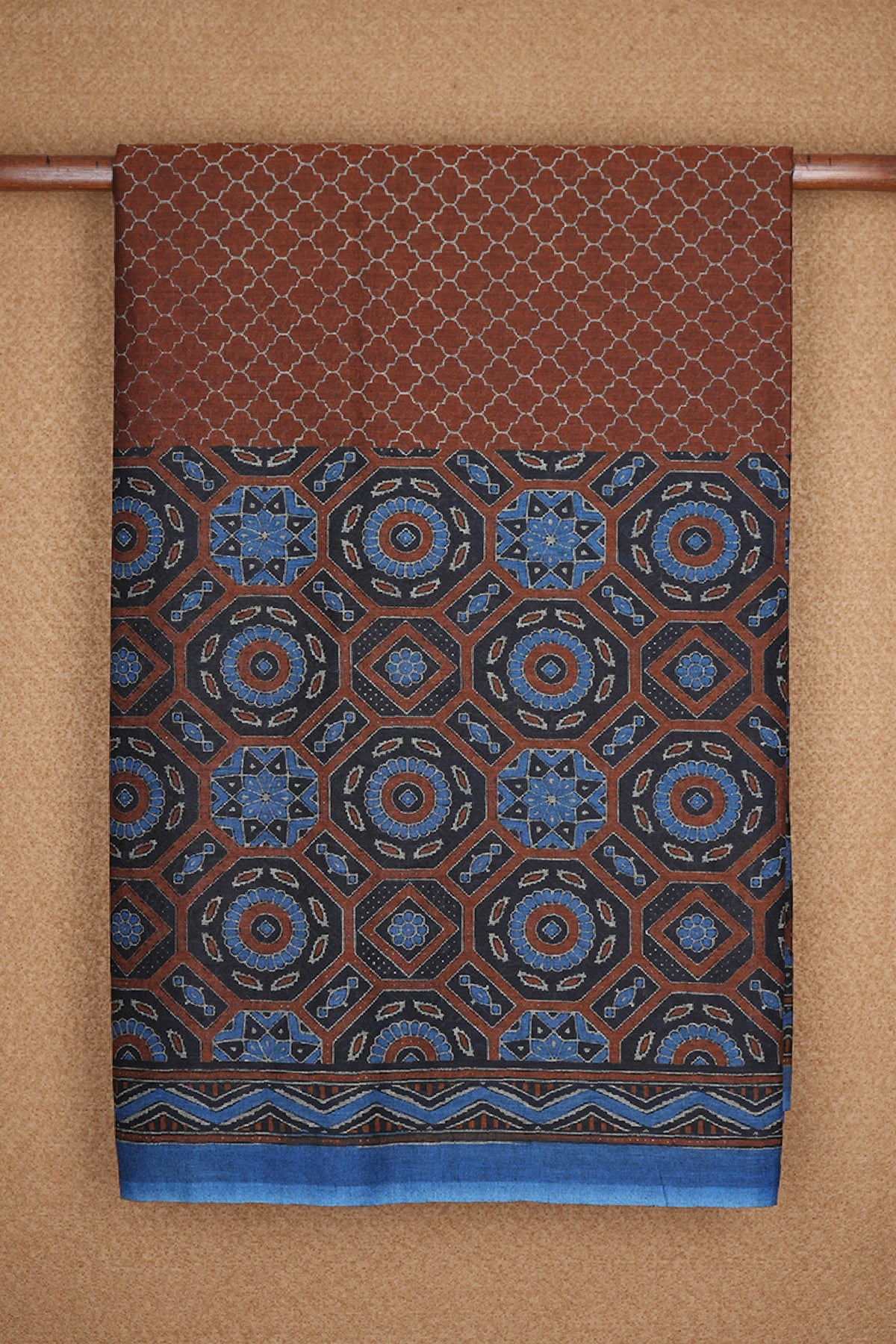Geometric Printed Cinnamon Brown Ahmedabad Cotton Saree