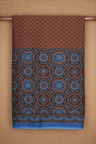 Geometric Printed Cinnamon Brown Ahmedabad Cotton Saree