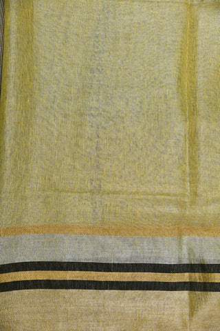 Gold And Silver Zari Border With Polka Dots Soft Yellow Linen Cotton Saree