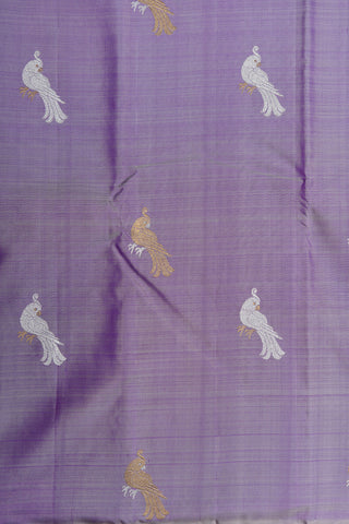 Gold And Silver Zari Parrot Motif Lavender Kanchipuram Silk Saree