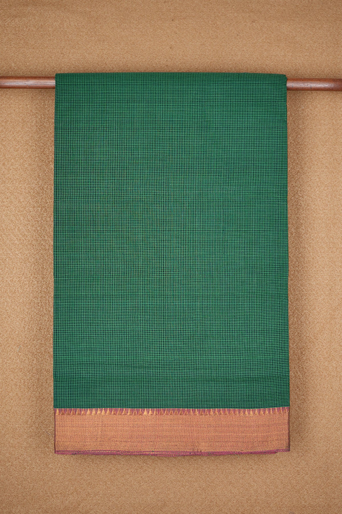 Gold Zari Twill Weave Border Emerald Green Mangalagiri Cotton Saree