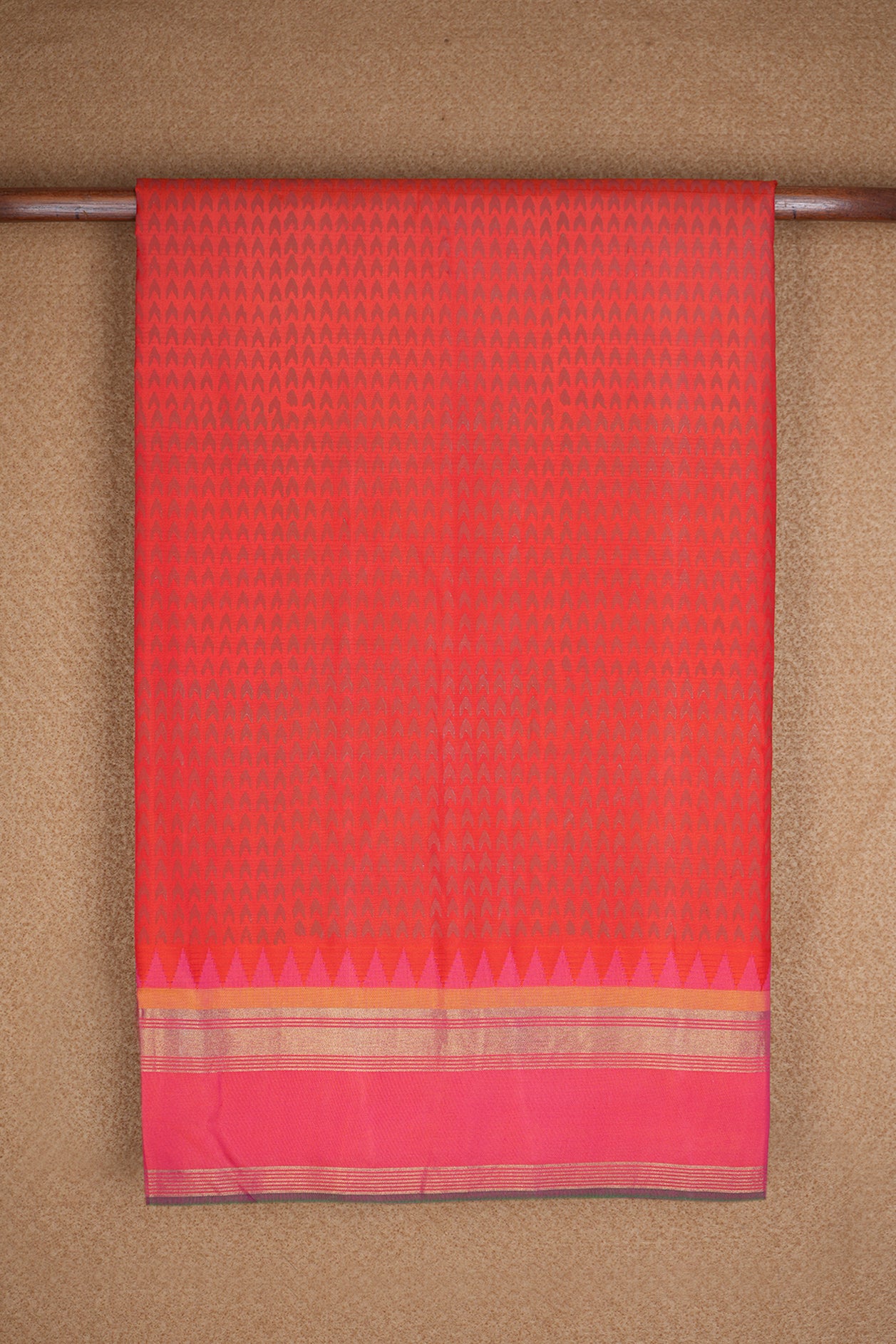 Allover Arrow Design Chilli Red Kanchipuram Printed Silk Saree