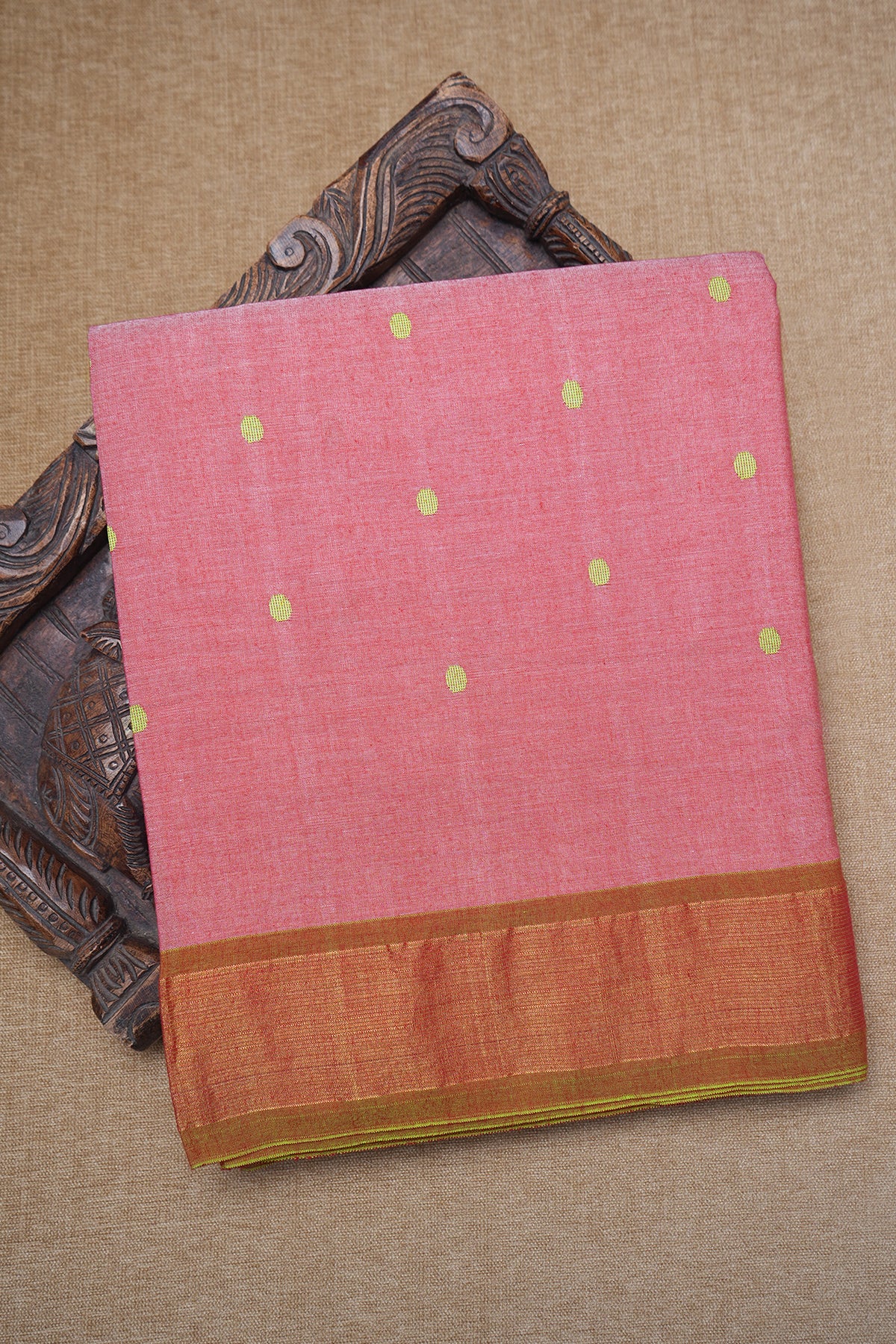 Polka Threadwork Dots Salmon Pink Paithani Silk Saree