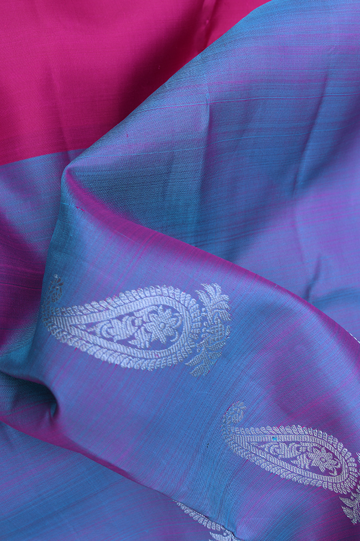 Half And Half Colored Dual Tone Magenta Kanchipuram Silk Saree