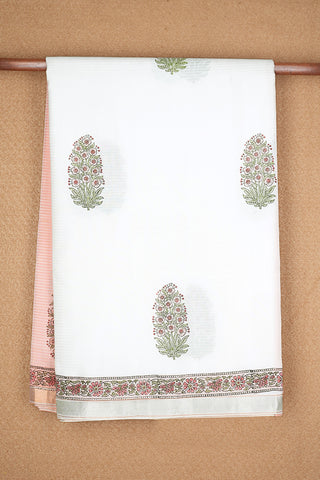 Half And Half Colored Floral Printed Kanchipuram Silk Saree