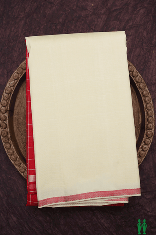Half And Half Colored Red And Ivory Kanchipuram Silk Saree