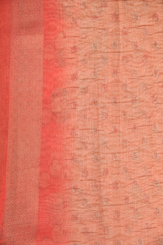 Half And Half Floral Digital Printed Bright Orange Semi Linen Silk Saree