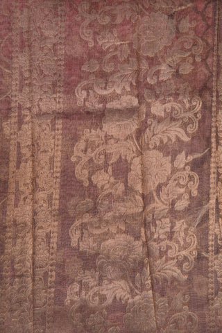 Half And Half Floral Digital Printed Brown Semi Linen Silk Saree