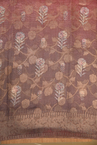 Half And Half Floral Digital Printed Brown Semi Linen Silk Saree