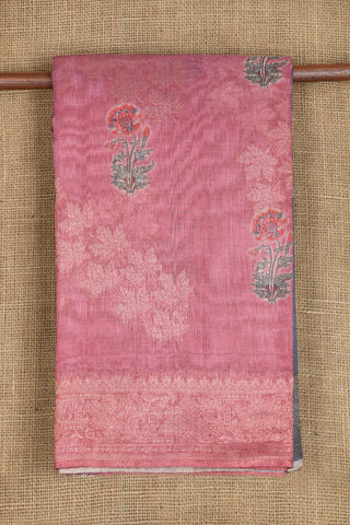 Half And Half Floral Digital Printed Onion Pink Semi Linen Silk Saree