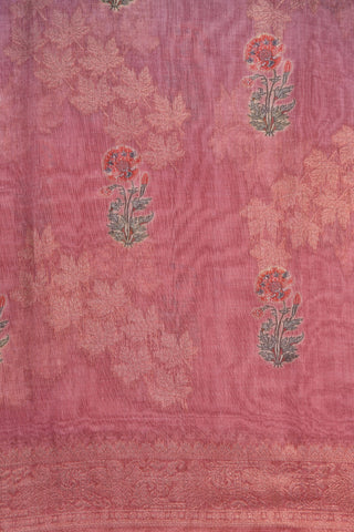 Half And Half Floral Digital Printed Onion Pink Semi Linen Silk Saree