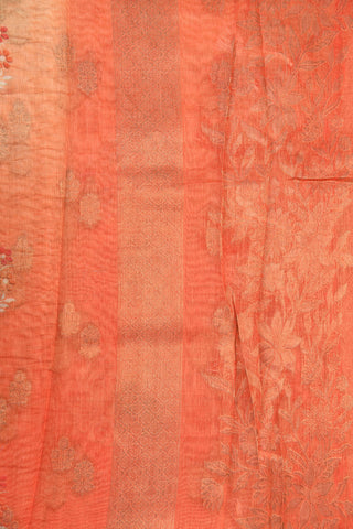Half And Half Paisley Digital Printed Bright Orange Semi Linen Silk Saree
