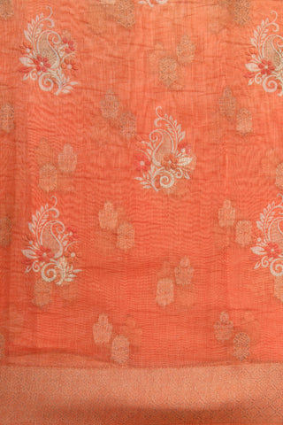 Half And Half Paisley Digital Printed Bright Orange Semi Linen Silk Saree