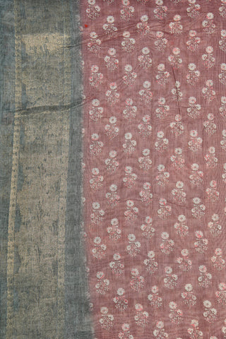 Half And Half Paisley Digital Printed Brown Semi Linen Silk Saree