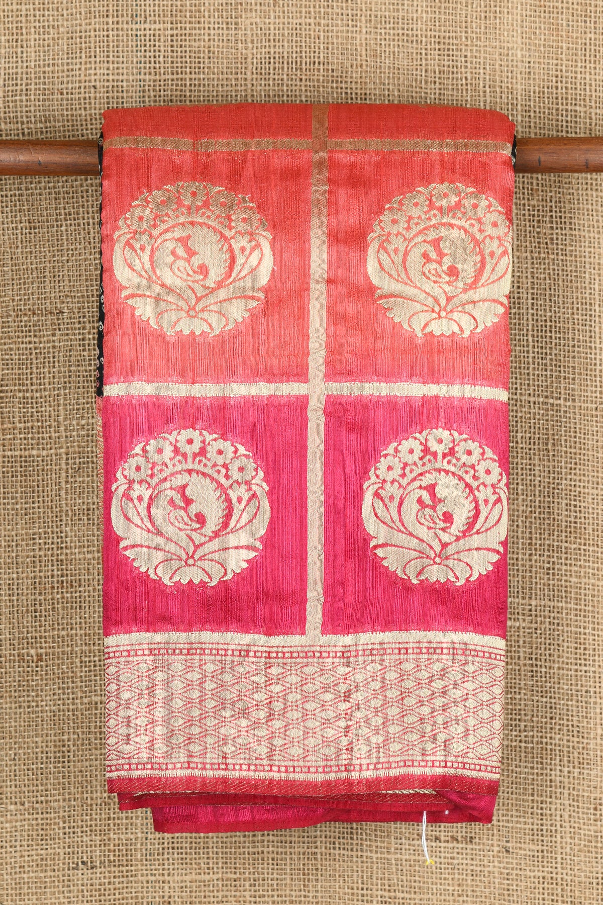 Half And Half Zari Border With Floral Design Coral Pink Semi Tussar Silk Saree