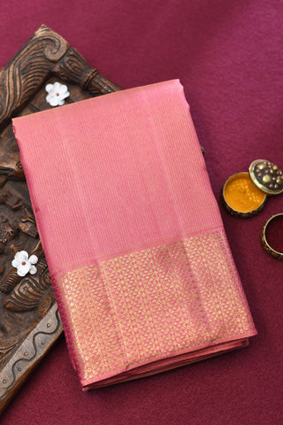 Half Diamond Border With Zari Stripes Soft Pink Kanchipuram Silk Saree