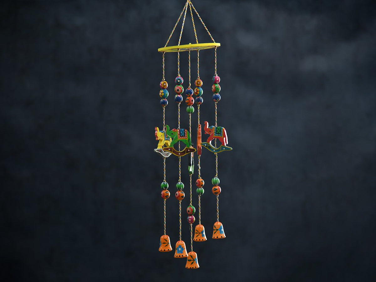 Hand Painted Elephants And Beads Hanging Chime