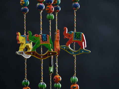Hand Painted Elephants And Beads Hanging Chime