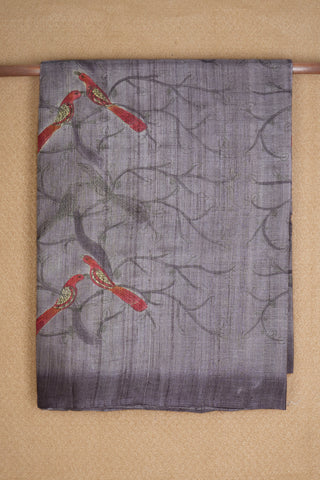 Hand Painted Digital Print Dusty Purple Tussar Silk Saree