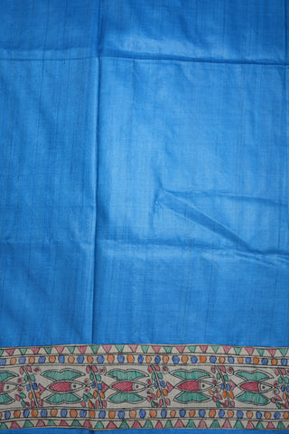 Hand Painted Madhubani Border Cobalt Blue Tussar Silk Saree